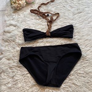 ERES by Veronique Leory Braided Halter Bandeau Black Bikini Set sz 6